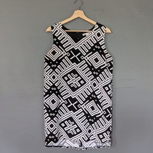 Vintage Black & White Print Shift Dress